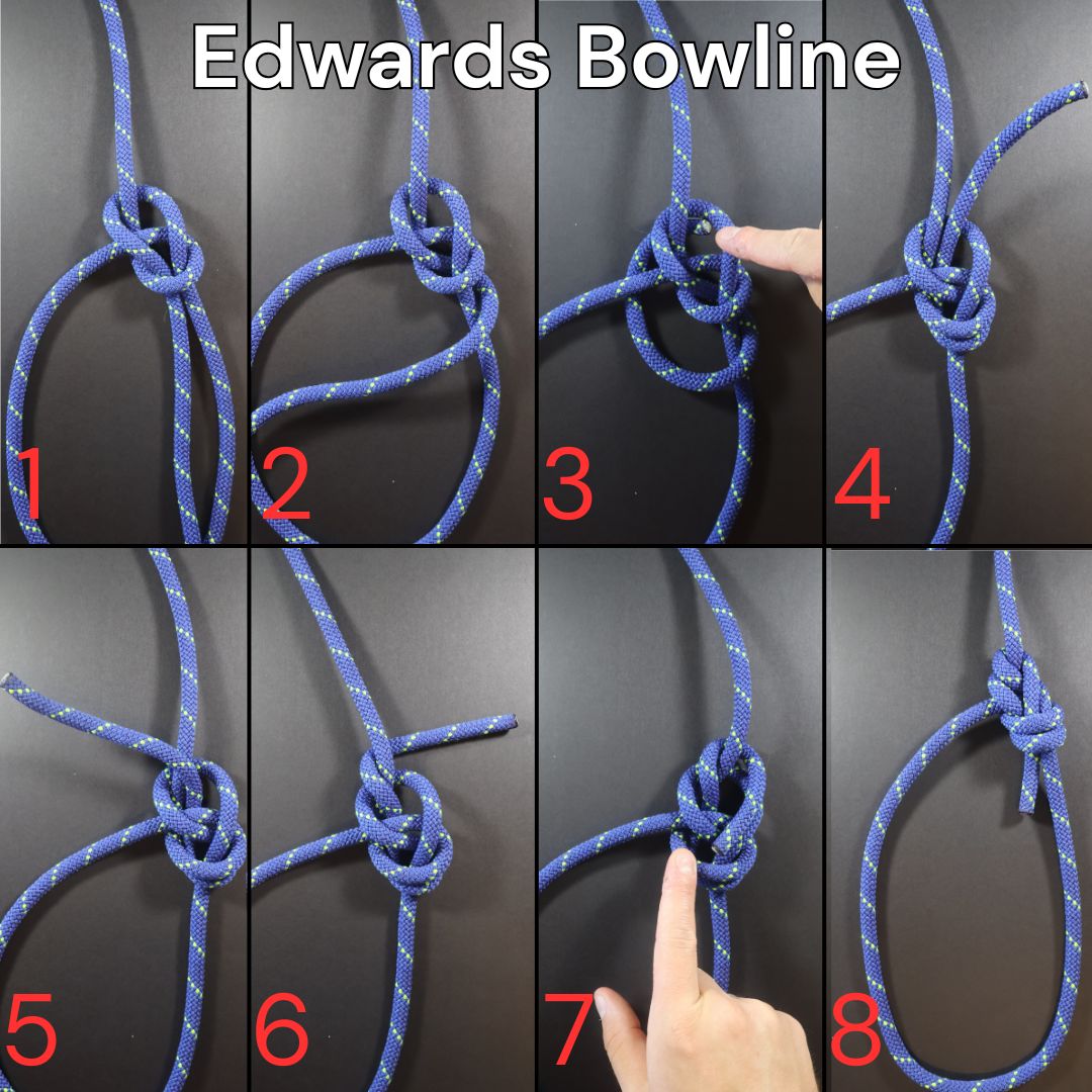 How to tie a Edwards Bowline knot, step-by-step diagram showing the complete tying process